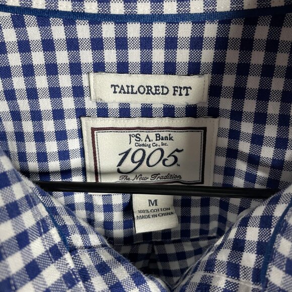 Jos A Bank 1905 Tailored Fit Button Down Dress Shirt Blue Plaid Mens Size M - Picture 3 of 8